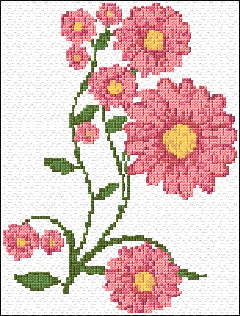 Pink Flowers free cross-stitch pattern